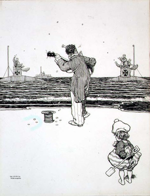 Trading with the Enemy on Yarmouth Sands, from "Some Frightful War Pictures", 1915 (print)