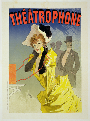 Reproduction of a poster advertising 'Theatrophone', 1890 (colour litho) (see 41410)