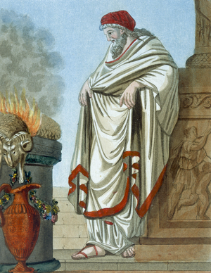 Pontifex Maximus, illustration from 'L'Antique Rome', engraved by Labrousse, published 1796 (colour litho)