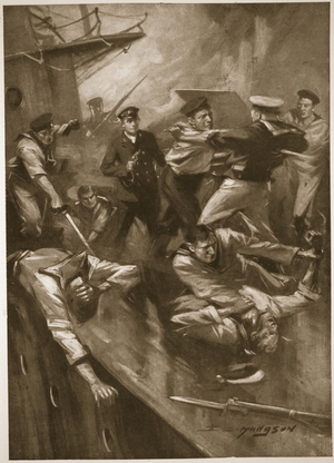 Hand-to-hand fight on board 'The Broke' (litho)