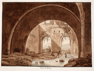 The Stables of the Villa Maecenas, 1833 (etching with brown wash)