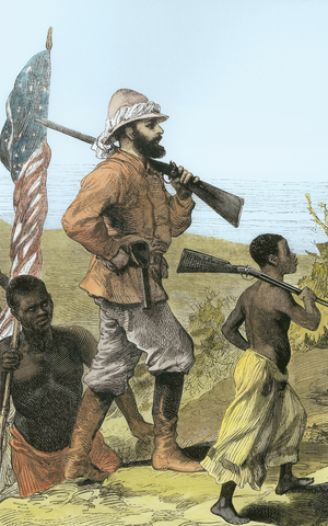 Mr. Henry Morton Stanley (1841-1904) Approaching Lake Tanganyika (engraving) (later colouration)