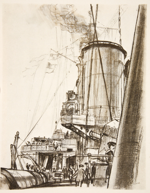 On a battleship: the after deck, illustration from 'The Western Front', pub. by Country Life Ltd, 1917 (litho)