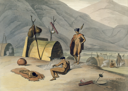 Bosjemans Frying Locusts, plate 26 from 'African Scenery and Animals', engraved by the artist, 1805 (aquatint)