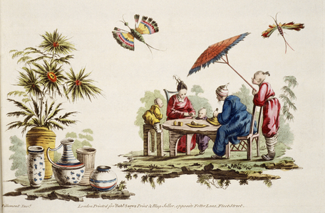 Illustration showing figures wearing Japanese apparel and parasol from For Ladies Amusement..Art of Japanning..Pillement, Jean Baptiste (1728-1808)