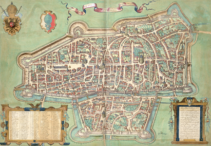 Map of Augsburg, from 'Civitates Orbis Terrarum' by Georg Braun (1541-1622) and Frans Hogenberg (1535-90), c.1572 (coloured engraving)