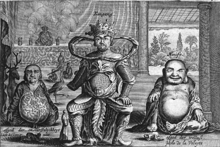 Chinese Gods including Shou-hsing, the God of Longevity, from an account of a Dutch Embassy to China, 1665 (engraving)
