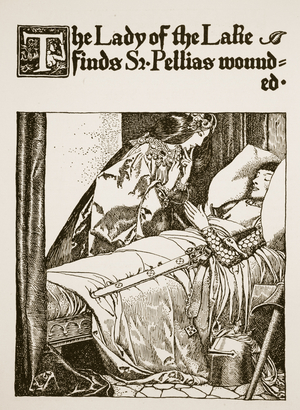 The Lady of the Lake finds Sir Pellias wounded, illustration from 'The Story of King Arthur and his Knights', 1903 (litho)