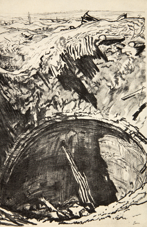 The pit of Mouquet Farm, illustration from 'The Western Front', pub. by Country Life Ltd, 1917 (litho)