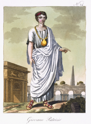 A Young Patrician, illustration from 'L'Antique Rome', engraved by Labrousse, published 1796 (colour litho)