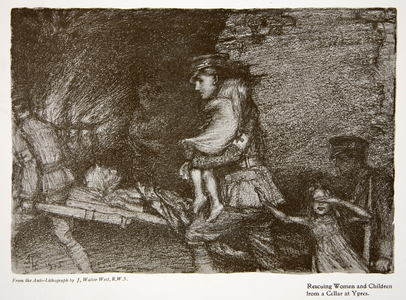 Rescuing Women and Children from a Cellar at Ypres, from 'The Year 1915: a Record of Notable Achievements and Events', 1915 (litho)