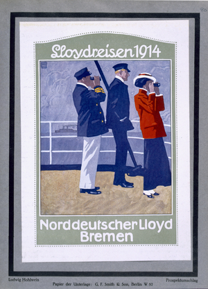 Poster showing Cruise ship deck, 1914 (colour litho)