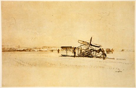 A wrecked aeroplane near Albert, illustration from 'The Western Front', pub. by Country Life Ltd, 1917 (litho)