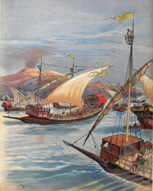 The Fleet of Doria, Naples, illustration from 'Francois Ier: Le Roi Chevalier, by George G. Toudouze, pub. 1909 (colour litho)