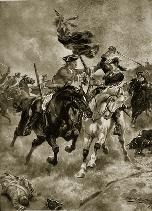 The Battle of Blenheim: The cavalry in action, illustration from 'Hutchinson's Story of the British Nation', c.1923 (litho)