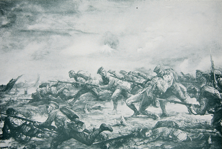 The Charge of the 4th Canadian Battalion at Ypres, from 'The Year 1915: a Record of Notable Achievements and Events', 1915 (litho)