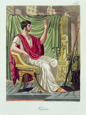 Praetor, No. 38 from 'Antique Rome', engraved by Labrousse, published 1796 (colour litho)