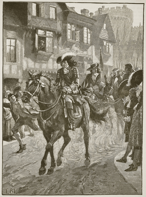 James entering Dublin after the Battle of the Boyne, illustration from 'Cassell's Illustrated History of England' (engraving) (sepia photo)