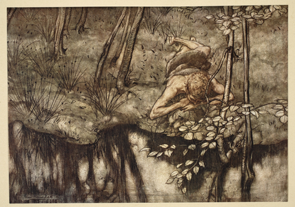 Siegfried sees himself in the stream, illustration from 'Siegfried and the Twilight of the Gods', 1924 (colour litho)