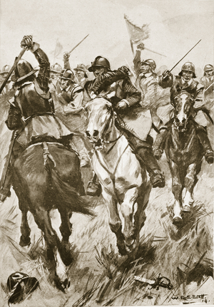 The cavalry conflict at Dunbar, September 3rd 1650 (litho)