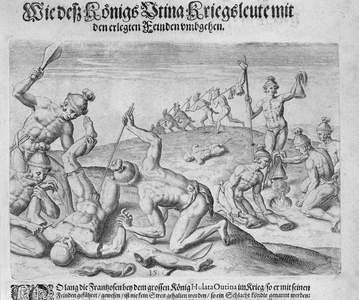 Cannibalism, engraved by Theodor de Bry (1528-98) (engraving)