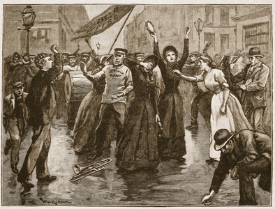 Assault on a Salvation Army procession, illustration from 'Cassell's Illustrated History of England' (engraving) (sepia photo)