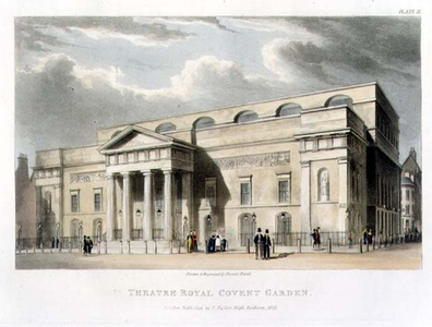 Theatre Royal, Covent Garden, in London, designed by Robert Smirke in 1809, 1826 (litho)