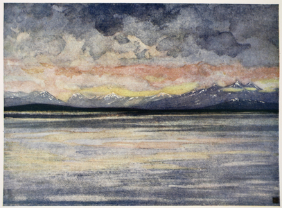 Mountains and Fjord facing Molde, 1905 (colour litho)