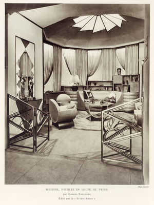 Boudoir, Meubles en Loupe de Frene, Gabirel Enlinger, 1930, black and white photograph