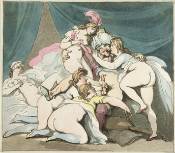 The Sultan, from a sequence of caricatures depicting the sexual practices of the English aristocracy, published 1808-17 (colour litho)