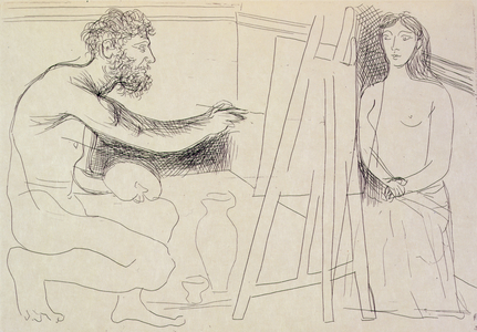 Frenhofer at work on his 'Unknown Masterpiece', illustration from 'Le Chef-d'Oeuvre Inconnu' by Honore de Balzac (1799-1850) (engraving)