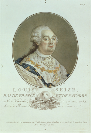 Portrait of Louis XVI (1754-93) from 'Portraits des Grands Hommes Illustres', engraved by Ride (hand-coloured engraving)