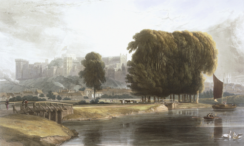 Windsor Castle from the Brocas Meadow, from 'Views of Windsor, Eton and Virginia Water', c.1827-30 (coloured engraving)
