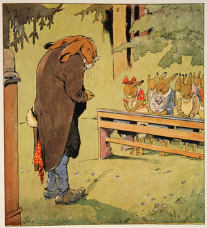 Morning prayers, illustration from 'De Haschenschule, ein Lustiges Bilderbuch' by Fritz Koch-Gotha and Albert Sixtus, 1924 (colour litho)
