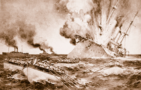 Destruction of the Dresden off Fernandez on March 14th 1915, 1914-19 (litho)