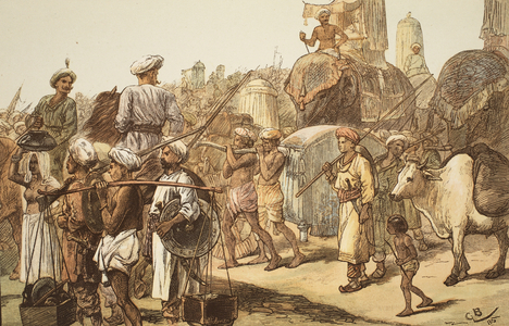 March of the Indian Army, engraved by W.J. Palmer (coloured engraving)