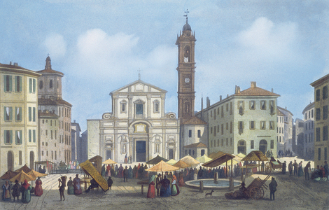 Piazza Santo Stefano from 'Views of Milan and its Environs' (colour litho)