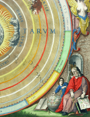 An Astronomer, detail from a map of the planets, from 'A Celestial Atlas, or The Harmony of the Universe' (Atlas coelestis seu harmonia macrocosmica) pub. by Joannes Janssonius, Amsterdam, 1660-61 (hand coloured engraving)