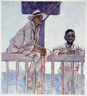 Diving Boys, Kingston, from a portfolio of privately printed watercolours of 'The West Indies' (colour litho)