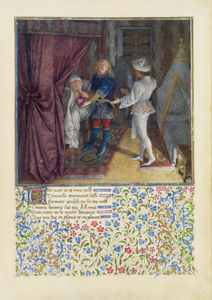 Ms. 2597 King Rene dreams: The God of Love steals from him his Heart without him Knowing and gives it to Desire, facsimile edition of 'Livre du Coeur d'Amours Espris' by Rene d'Anjou (colour litho)