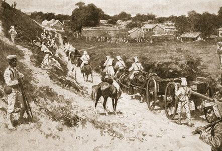Admiral Seymour's Expedition: Japanese troops on march, illustration from 'Battles of the Nineteenth Century: Vol. VII, The Chinese War of 1900-1901' by Archibald Forbes, G.A. Henty and Major Arthur Griffiths (litho)