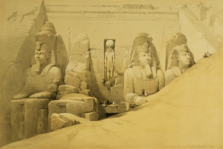 Front Elevation of the Great Temple of Aboo Simbel, Nubia, plate 44 from volume II of 'Egypt and Nubia', engraved by Louis Haghe (1806-85) pub. 1849 (litho)