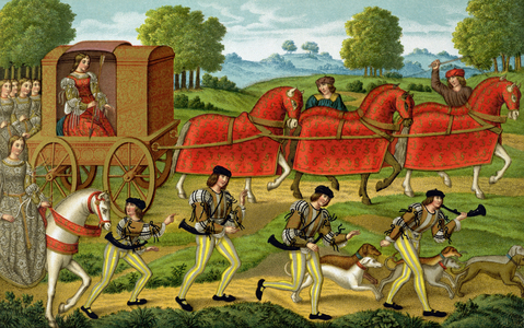 Ladies Hunting, from a miniature in a manuscript copy of Ovid's Epistles (colour litho)