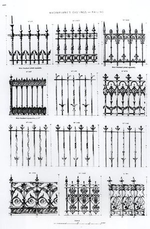 Designs for cast-iron railings, from 'Macfarlane's Castings' (engraving) (b/w photo)