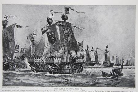 The Battle of Sluys, 24th June 1340, illustration from 'Hutchinson's Story of the British Nation', c.1923 (litho)