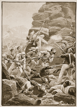 'The Stormers dashed over the debris of the breach', illustration from 'Battles of the Nineteenth Century' by Archibald Forbes, G.A. Henty and Major Arthur Griffiths (litho)