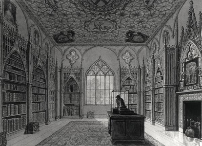 Interior of Strawberry Hill (litho) b/w photo)