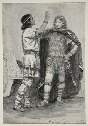 Hereward and Sigtryg, from 'Hero Myths and Legends of the British Race' by M.I. Ebbutt, 1910 (litho)