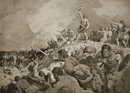 The Battle of Mons Badonicus, c.500 AD, illustration from 'The History of the Nation' (litho)
