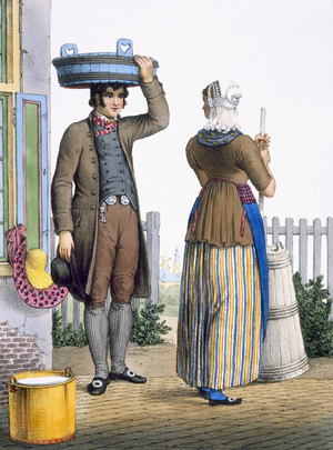 A Peasant Couple of Parmerend, North Holland, illustration from 'Collection des Costumes des Provinces Septentrionales du Royaume des Pay-Bas...', 1828 (colour litho)